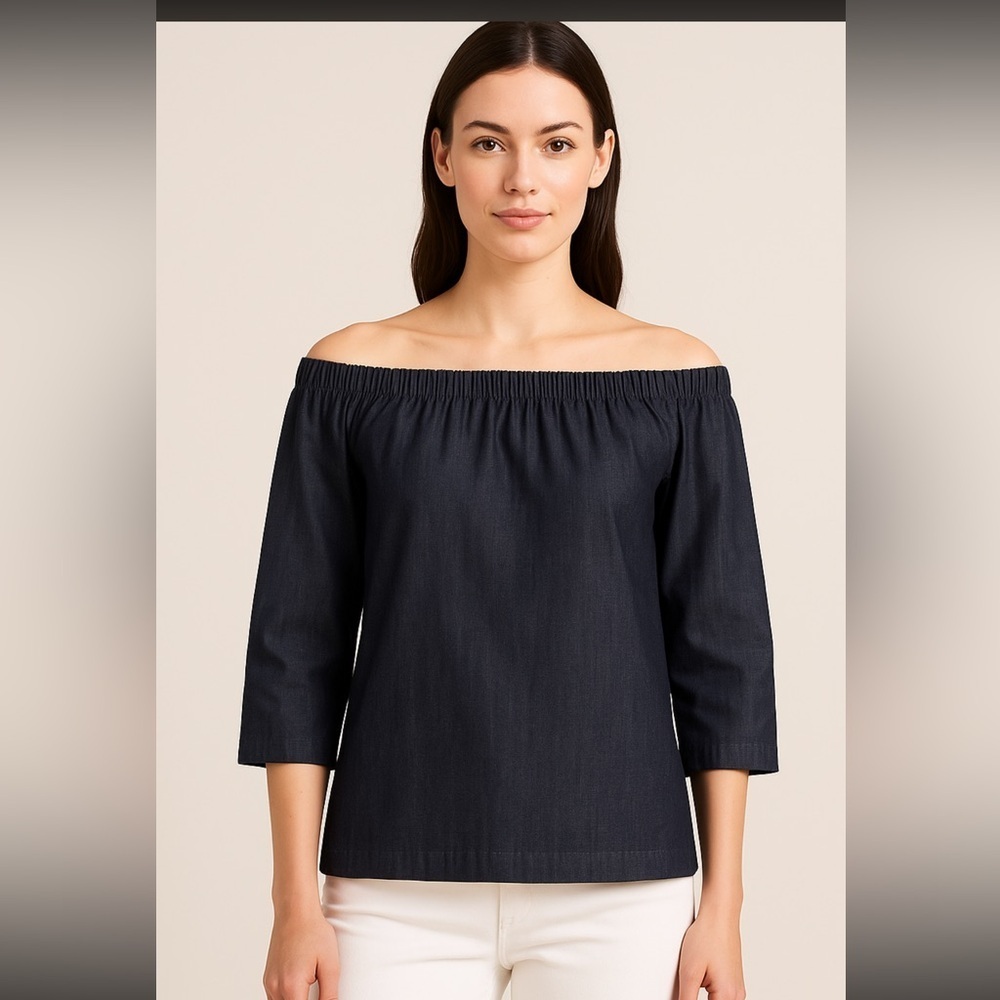 Ann Mashburn Off Shoulder Chambray Peasant Top XS